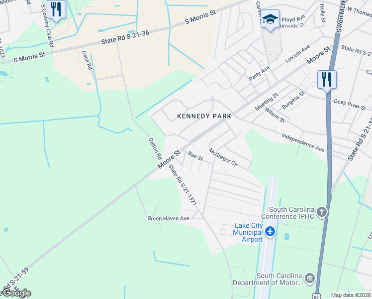 map of restaurants, bars, coffee shops, grocery stores, and more near 575 Moore Street in Lake City