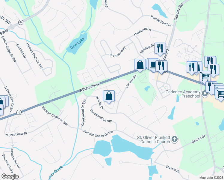 map of restaurants, bars, coffee shops, grocery stores, and more near 2927 Mell Rise Way in Snellville