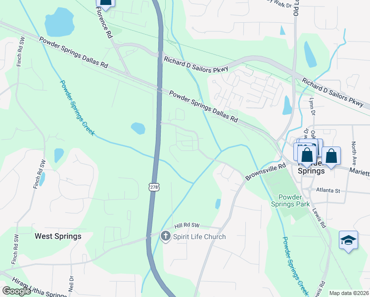 map of restaurants, bars, coffee shops, grocery stores, and more near 3956 Lagrone Street in Powder Springs