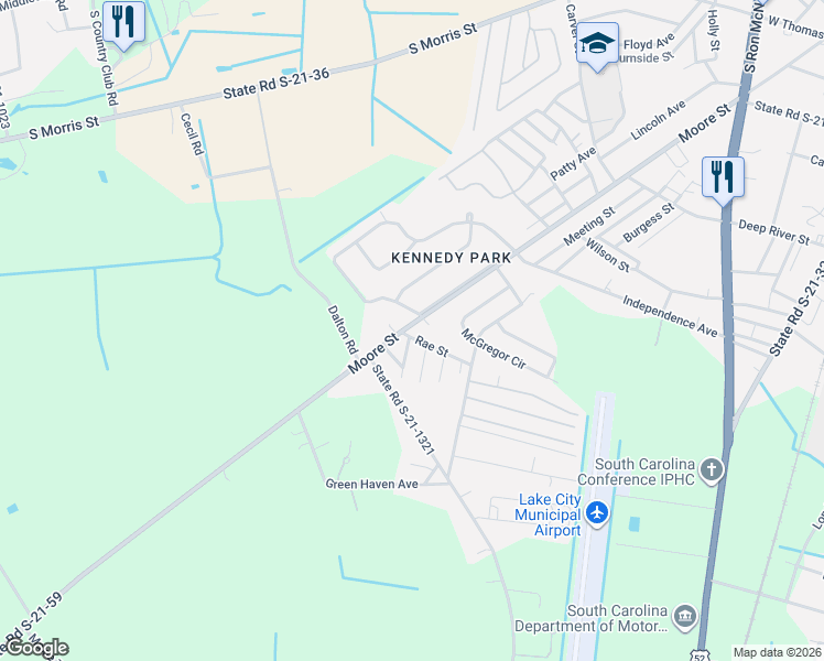 map of restaurants, bars, coffee shops, grocery stores, and more near 575 Moore Street in Lake City