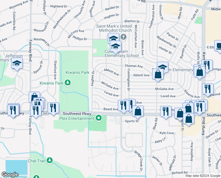 map of restaurants, bars, coffee shops, grocery stores, and more near 4115 McGaha Avenue in Wichita Falls
