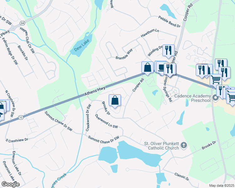 map of restaurants, bars, coffee shops, grocery stores, and more near 2927 Mell Rise Way in Snellville