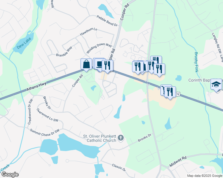 map of restaurants, bars, coffee shops, grocery stores, and more near 1107 Lossie Lane in Grayson