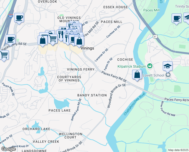 map of restaurants, bars, coffee shops, grocery stores, and more near 3773 Randall Road Southeast in Atlanta