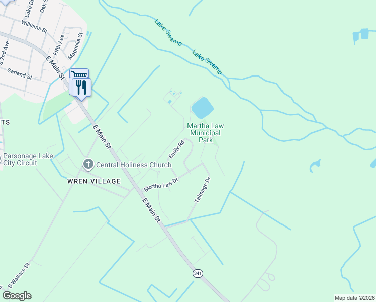 map of restaurants, bars, coffee shops, grocery stores, and more near 151 Emily Road in Lake City