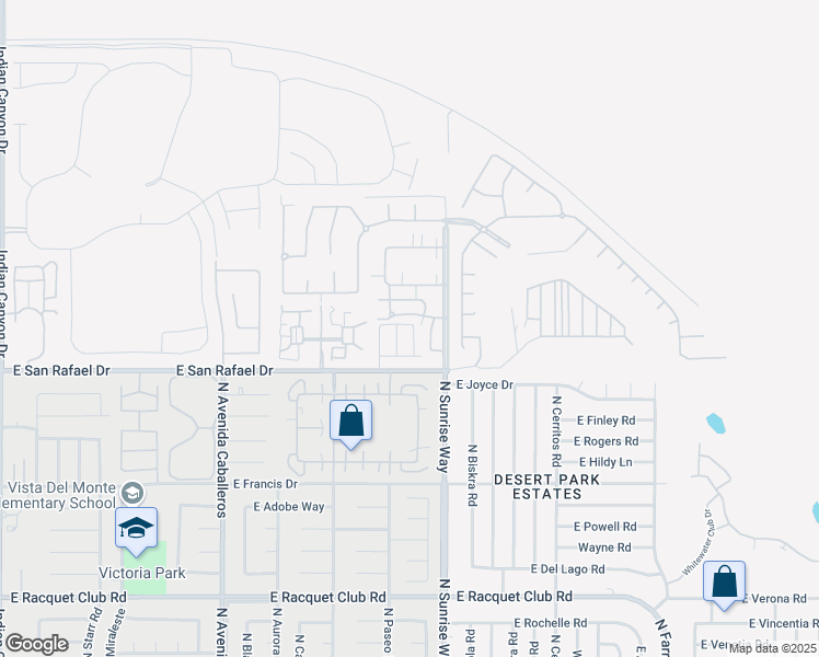 map of restaurants, bars, coffee shops, grocery stores, and more near 3293 North Mica Drive in Palm Springs