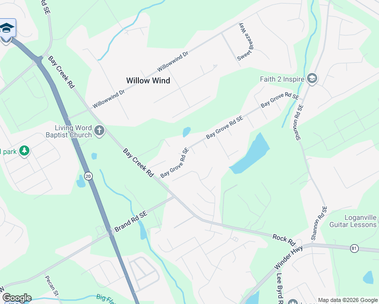 map of restaurants, bars, coffee shops, grocery stores, and more near 3801 Bay Forest Way in Loganville