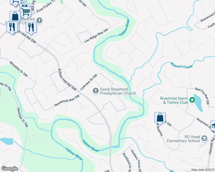 map of restaurants, bars, coffee shops, grocery stores, and more near 1373 Janice Court Southwest in Lilburn
