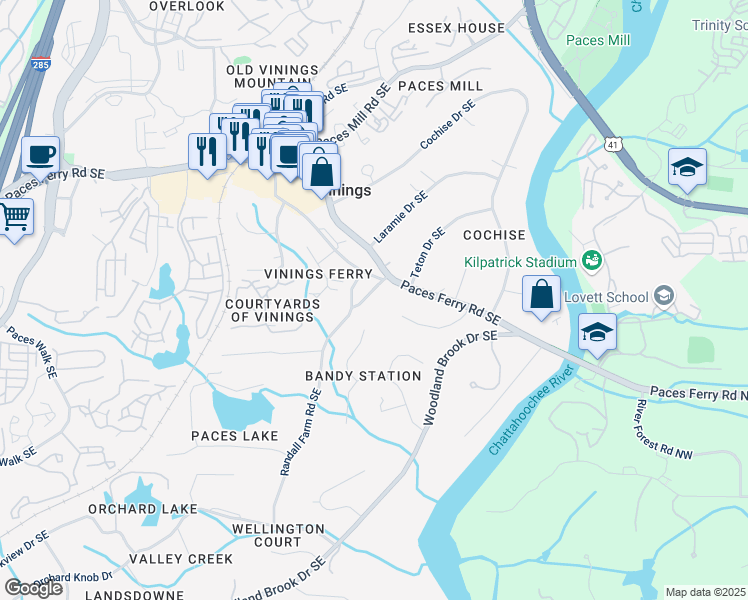 map of restaurants, bars, coffee shops, grocery stores, and more near 3773 Randall Road Southeast in Atlanta