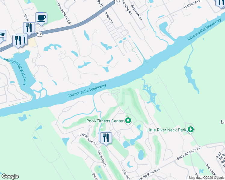 map of restaurants, bars, coffee shops, grocery stores, and more near 1637 Harbor Drive in North Myrtle Beach