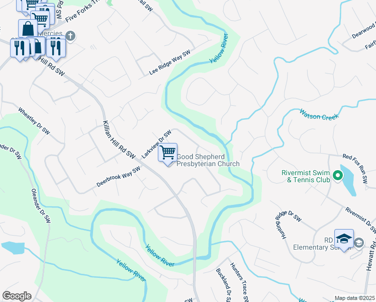 map of restaurants, bars, coffee shops, grocery stores, and more near 1373 Janice Court Southwest in Lilburn