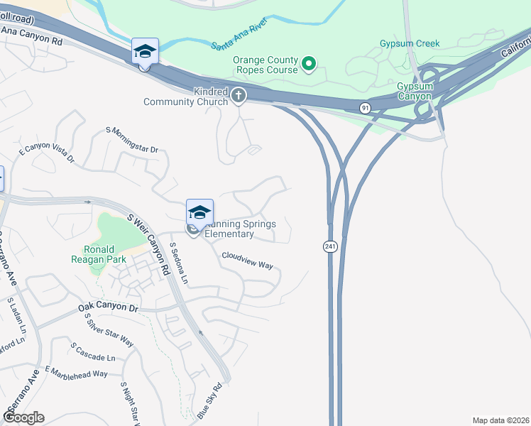 map of restaurants, bars, coffee shops, grocery stores, and more near 8814 East Garden View Drive in Anaheim