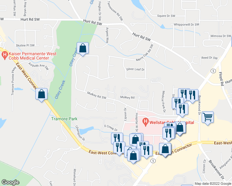 map of restaurants, bars, coffee shops, grocery stores, and more near 3700 Mulkey Circle Southwest in Austell