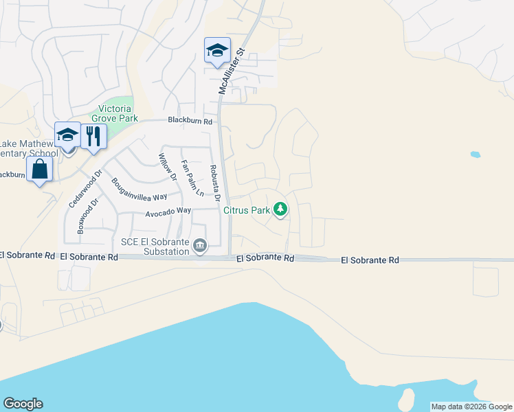 map of restaurants, bars, coffee shops, grocery stores, and more near 12766 Blush Court in Riverside