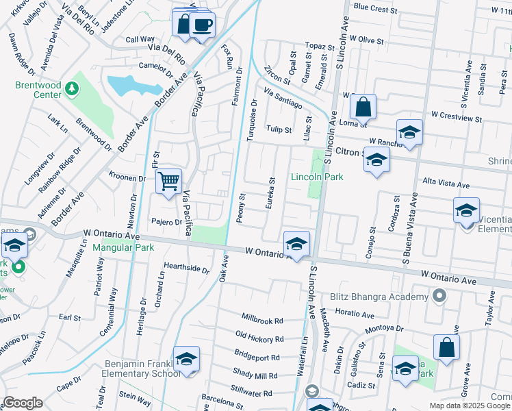 map of restaurants, bars, coffee shops, grocery stores, and more near 1155 Waterleaf Way in Corona