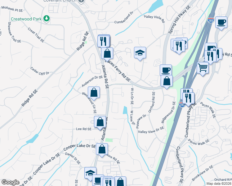 map of restaurants, bars, coffee shops, grocery stores, and more near 2155 Lafite Square in Smyrna