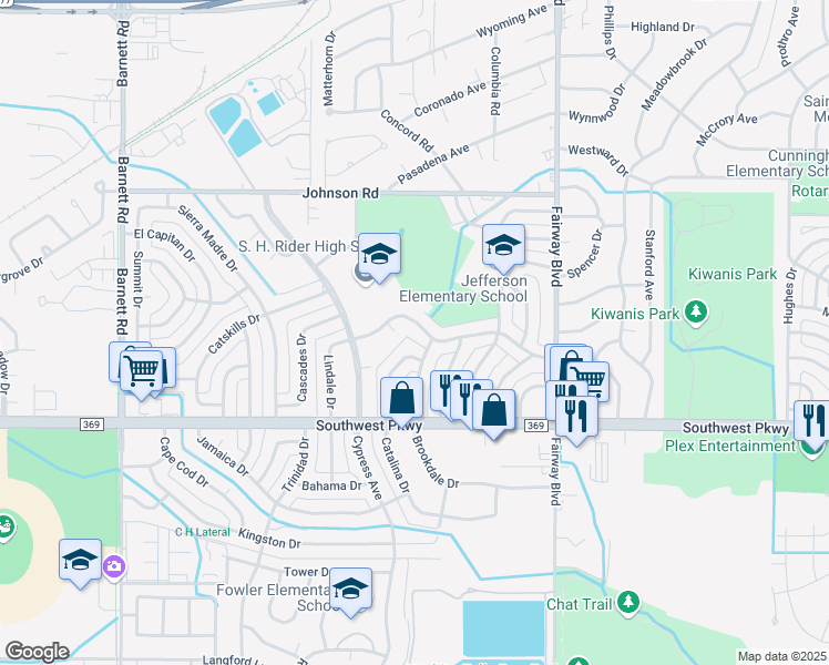map of restaurants, bars, coffee shops, grocery stores, and more near 5005 Lindale Dr in Wichita Falls