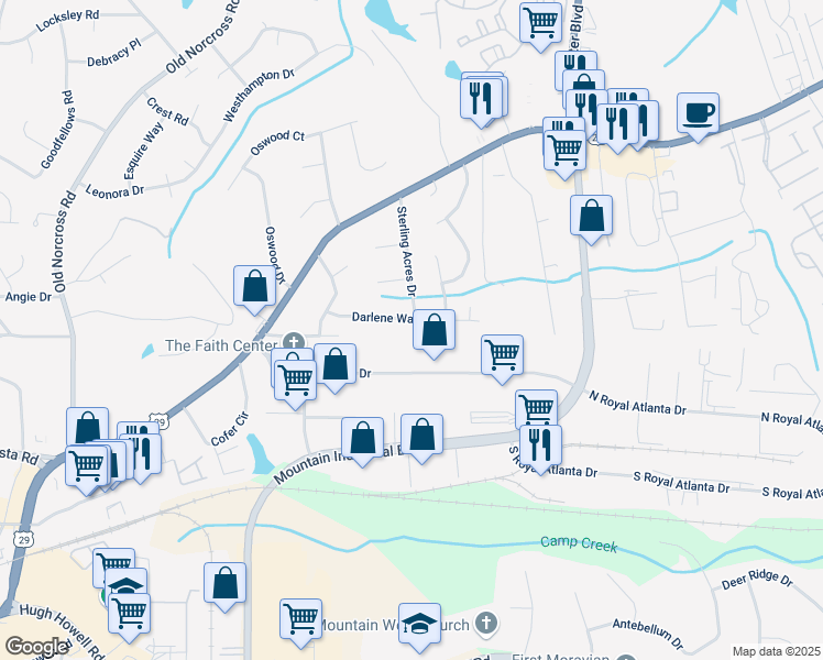 map of restaurants, bars, coffee shops, grocery stores, and more near 4747 Darlene Way in Tucker