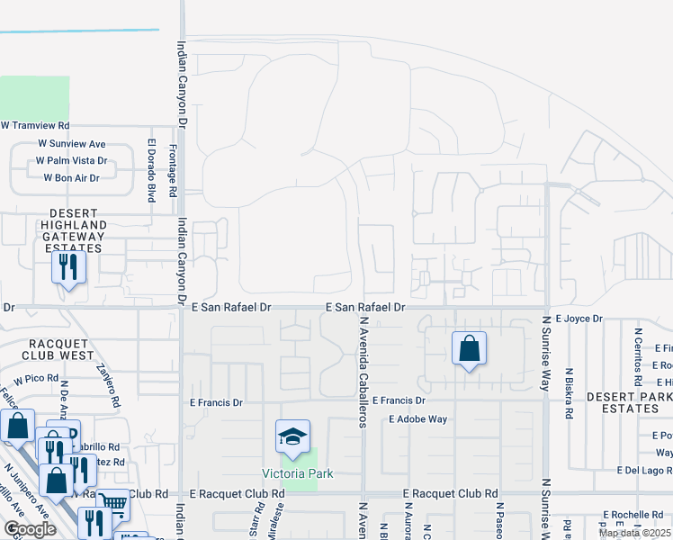 map of restaurants, bars, coffee shops, grocery stores, and more near 854 Nugget Lane in Palm Springs