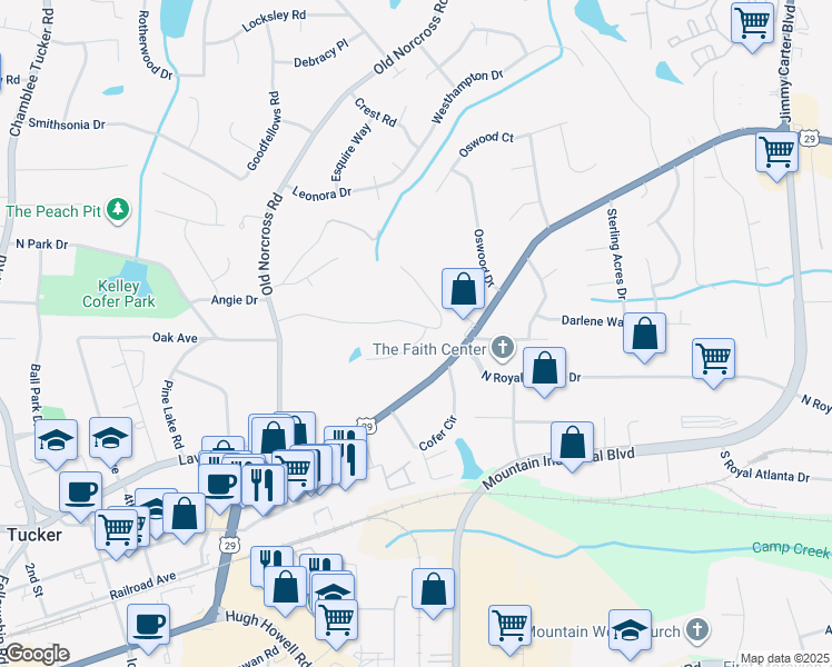 map of restaurants, bars, coffee shops, grocery stores, and more near 4549 Sims Court in Tucker