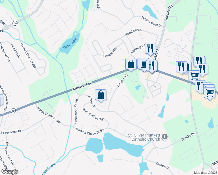 map of restaurants, bars, coffee shops, grocery stores, and more near 2927 Mell Rise Way in Snellville