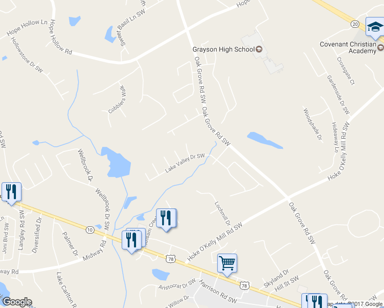 map of restaurants, bars, coffee shops, grocery stores, and more near 3460 Grayson Manor Ct in Loganville