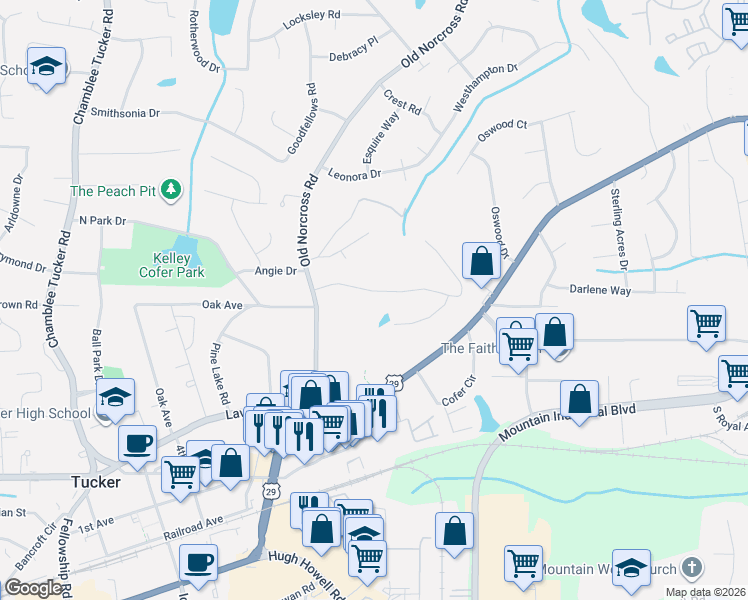map of restaurants, bars, coffee shops, grocery stores, and more near 4477 Sims Court in Tucker