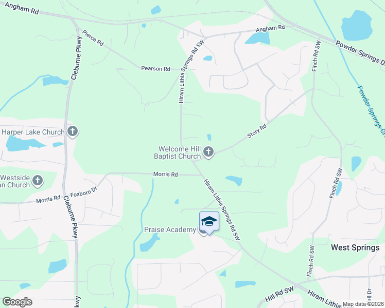 map of restaurants, bars, coffee shops, grocery stores, and more near 3851 Hiram Lithia Springs Road Southwest in Hiram