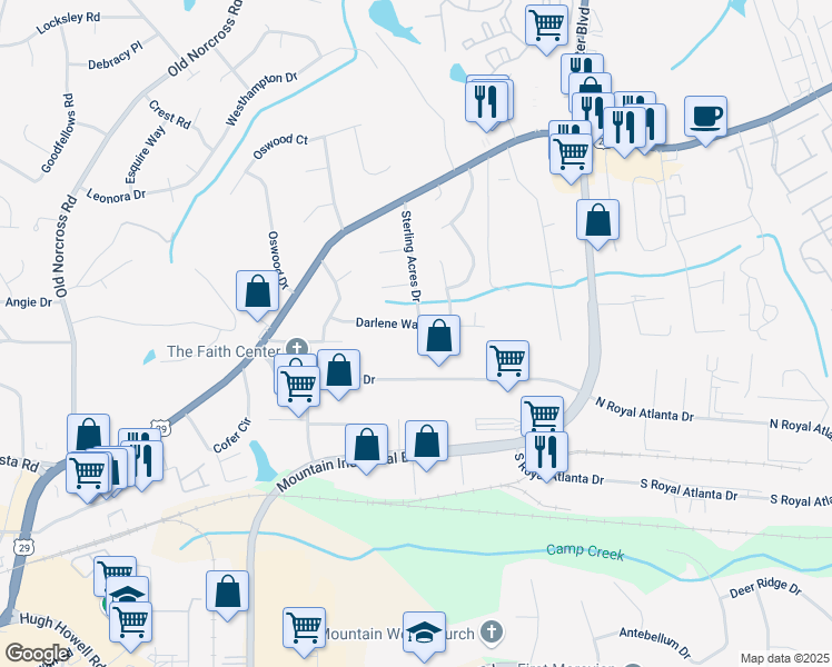 map of restaurants, bars, coffee shops, grocery stores, and more near 4747 Darlene Way in Tucker