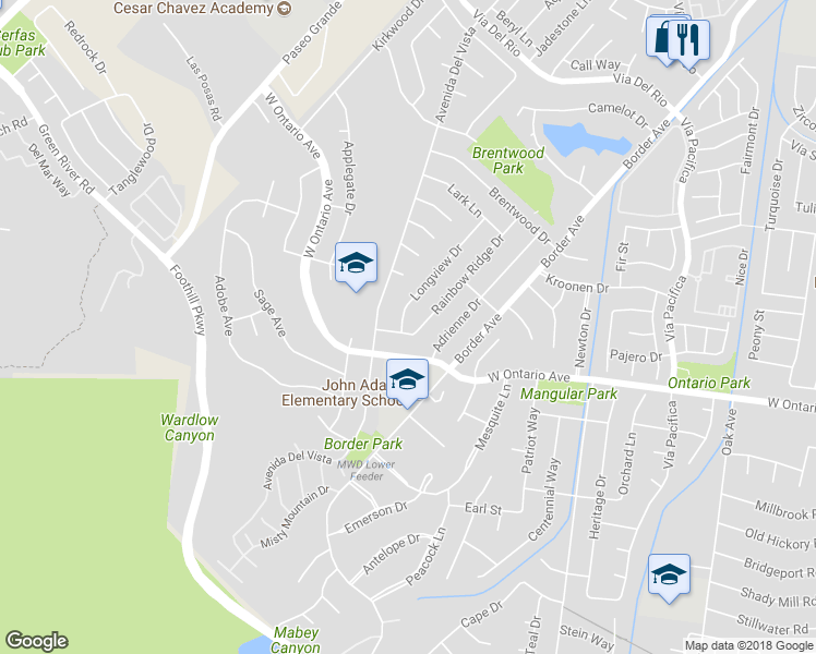 map of restaurants, bars, coffee shops, grocery stores, and more near 2293 Longview Drive in Corona