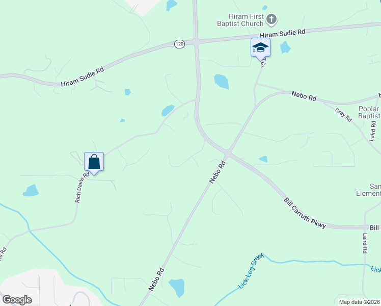 map of restaurants, bars, coffee shops, grocery stores, and more near 176 Goldcreek Trail in Hiram