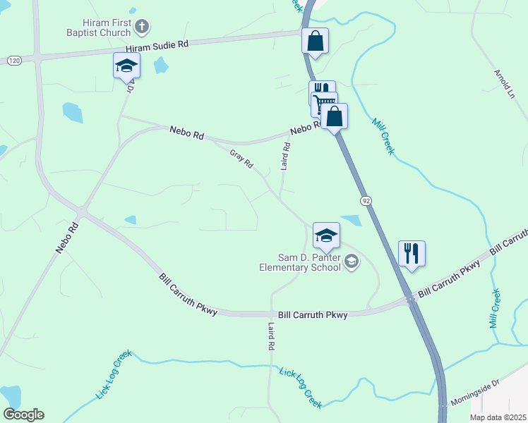 map of restaurants, bars, coffee shops, grocery stores, and more near 64 Cove Road in Hiram