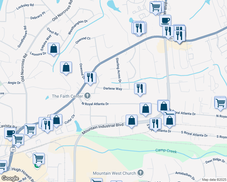 map of restaurants, bars, coffee shops, grocery stores, and more near 4723 Darlene Way in Tucker