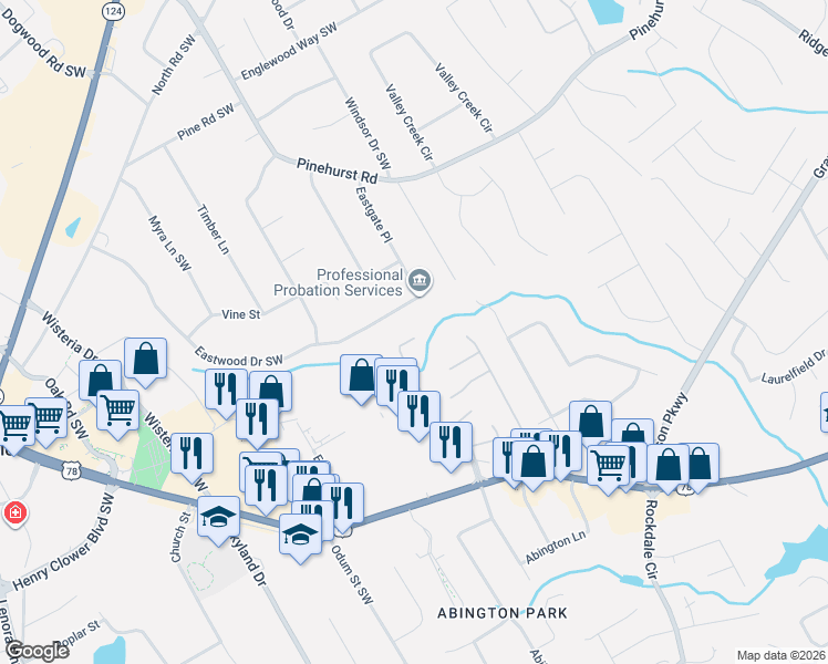 map of restaurants, bars, coffee shops, grocery stores, and more near 2460 Hickory Station Circle in Snellville