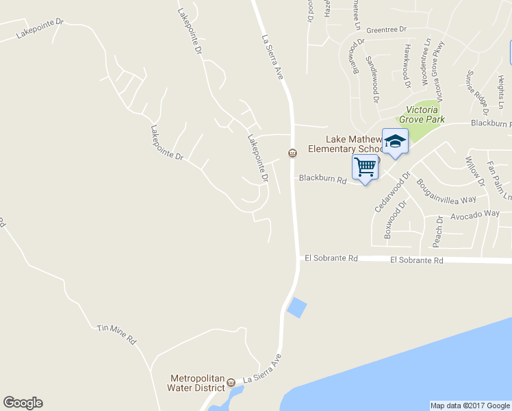 map of restaurants, bars, coffee shops, grocery stores, and more near 17841 Morning Rock Circle in Riverside