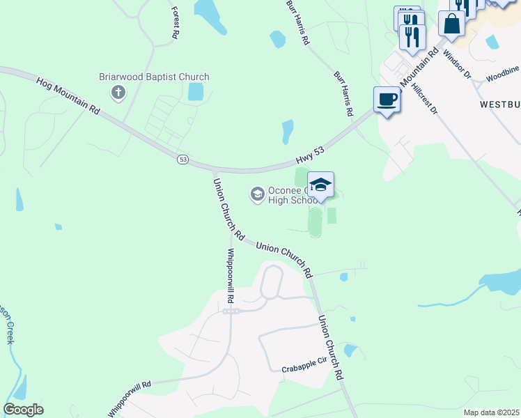map of restaurants, bars, coffee shops, grocery stores, and more near 2721 Hog Mountain Road in Watkinsville