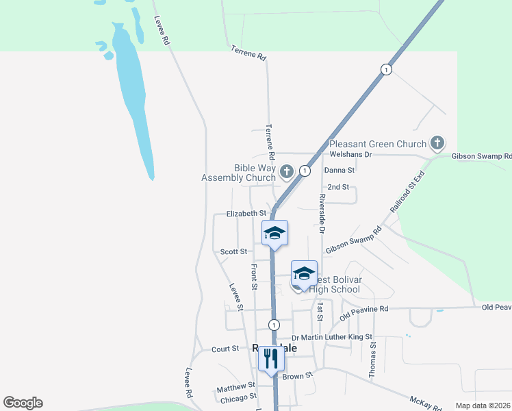map of restaurants, bars, coffee shops, grocery stores, and more near 201 Front Street in Rosedale