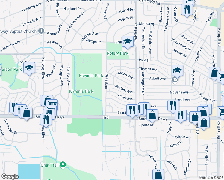 map of restaurants, bars, coffee shops, grocery stores, and more near 4132 Lavell Avenue in Wichita Falls