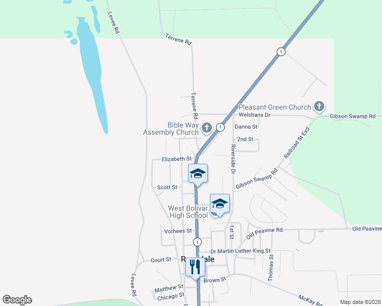 map of restaurants, bars, coffee shops, grocery stores, and more near 101-127 Lenalice Dr in Rosedale