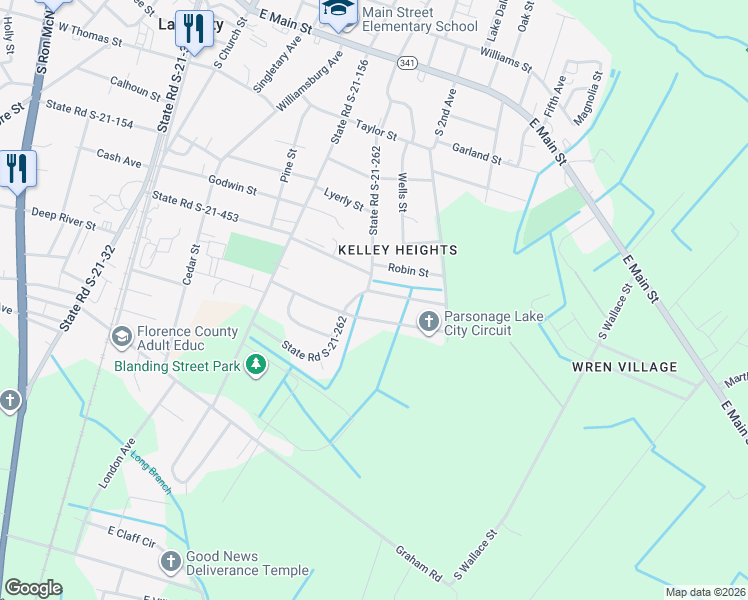 map of restaurants, bars, coffee shops, grocery stores, and more near 505 Azalea Dr in Lake City