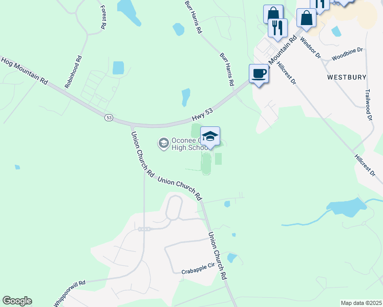 map of restaurants, bars, coffee shops, grocery stores, and more near 2721 Hog Mountain Road in Watkinsville