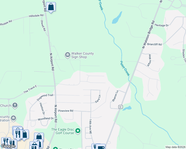 map of restaurants, bars, coffee shops, grocery stores, and more near 1302 Janna Street in Jasper