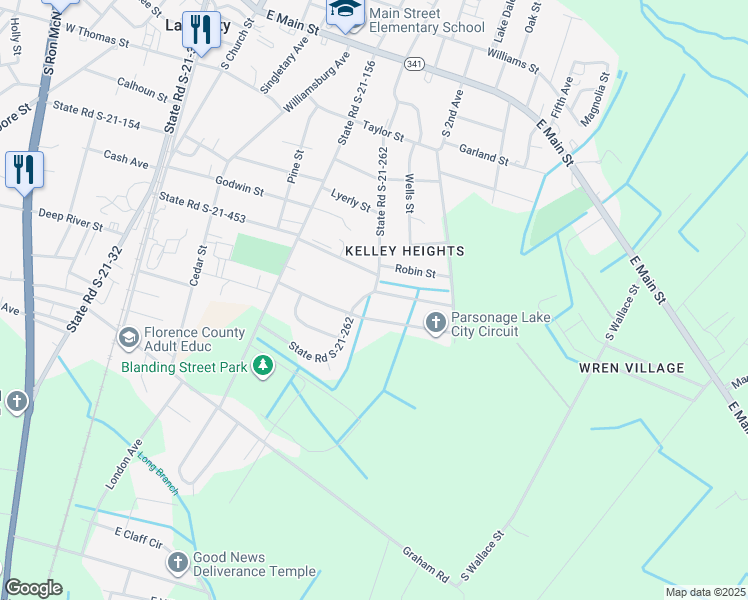 map of restaurants, bars, coffee shops, grocery stores, and more near 505 Azalea Drive in Lake City