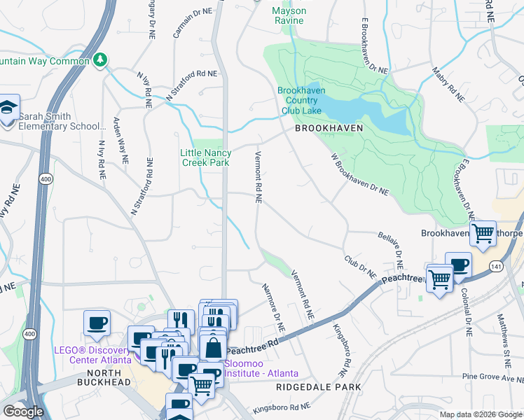 map of restaurants, bars, coffee shops, grocery stores, and more near 975 Stovall Boulevard Northeast in Atlanta