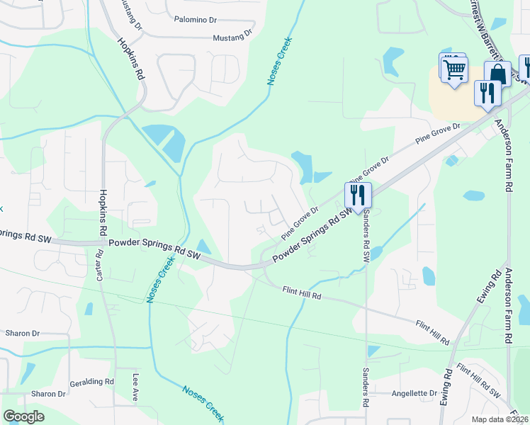 map of restaurants, bars, coffee shops, grocery stores, and more near 3232 Abbott Drive Southwest in Powder Springs