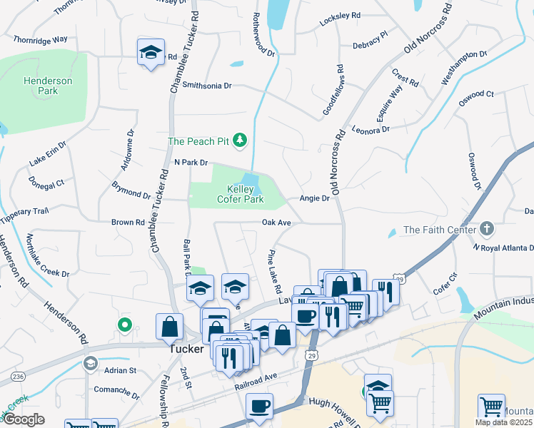 map of restaurants, bars, coffee shops, grocery stores, and more near 4293 Lehaven Circle in Tucker
