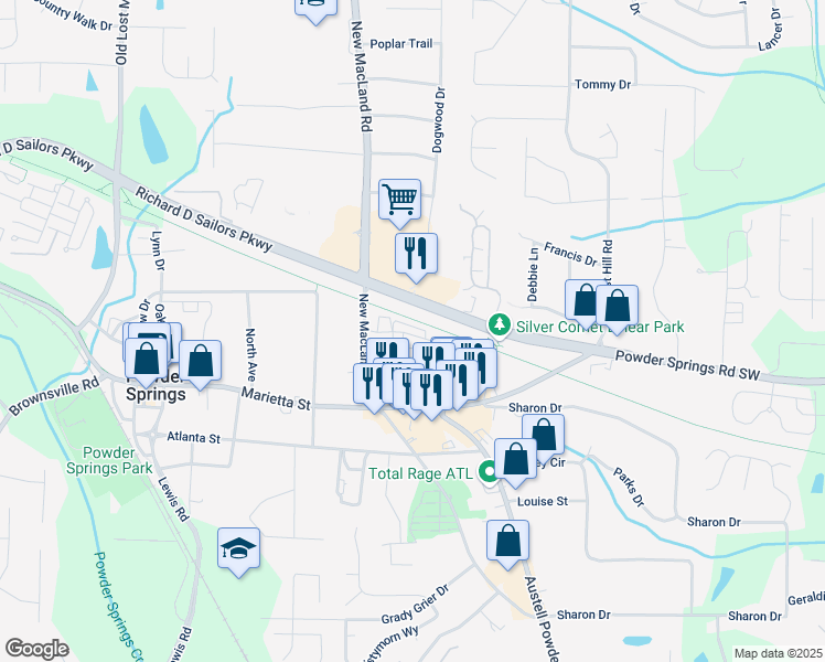 map of restaurants, bars, coffee shops, grocery stores, and more near 4194 Integrity Way in Powder Springs