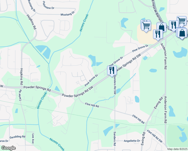 map of restaurants, bars, coffee shops, grocery stores, and more near 3755 Lockerbie Lane in Powder Springs