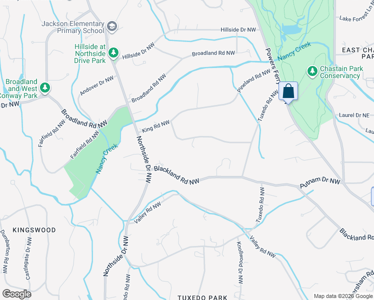 map of restaurants, bars, coffee shops, grocery stores, and more near 386 King Road Northwest in Atlanta