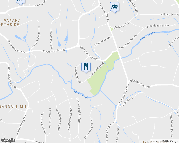 map of restaurants, bars, coffee shops, grocery stores, and more near 631 Fairfield Road Northwest in Atlanta